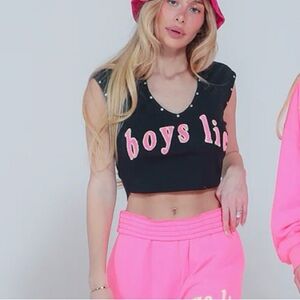 Boys Lie Black and Pink Crop Top